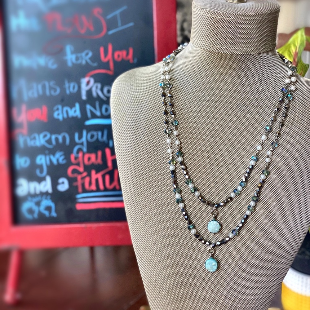 Light turquoise druzy double layer necklace.